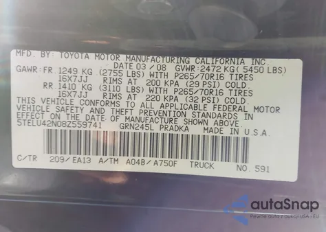 2008 Toyota Tacoma Base V6 из США, поврежденный, VIN 5TELU42N08Z559741